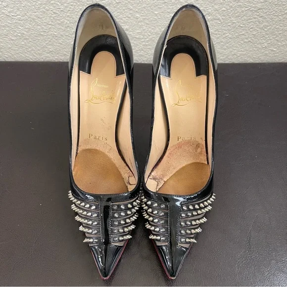 100% Authentic Christian Louboutin Black Spike Bareta 100 Pumps Women Size 6.5 - Picture 7 of 8